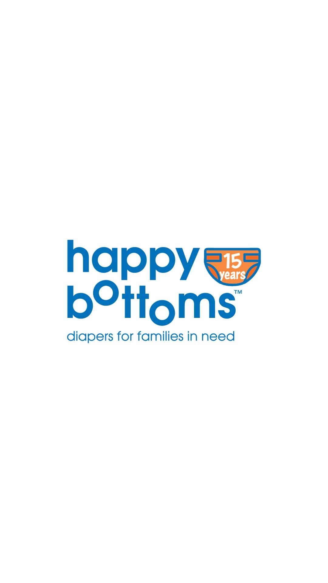 HappyBottoms: diapers for families in need, 15-year anniversary logo